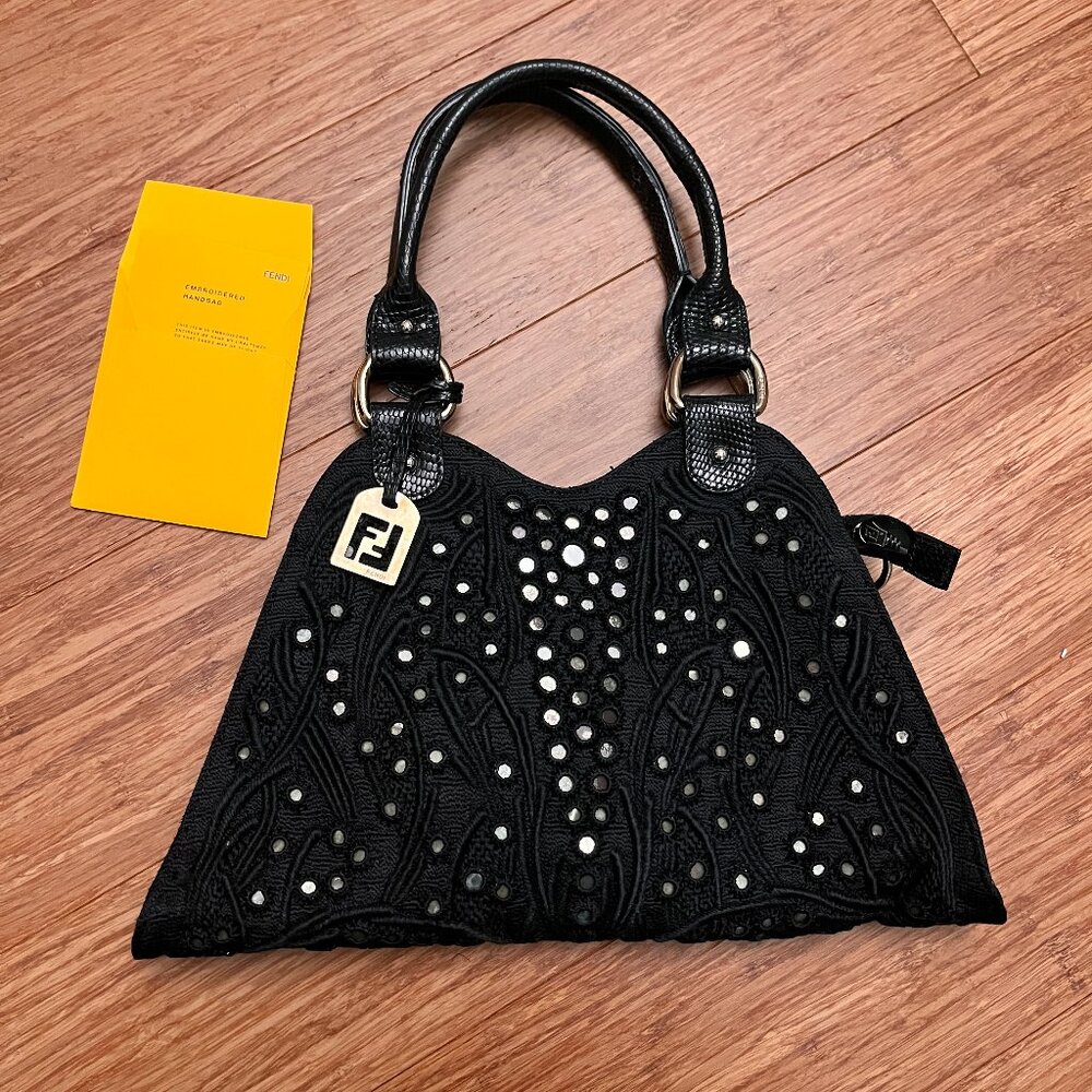 FENDI Limited Edition Embroided Black Devil Trapezio Evening Bag